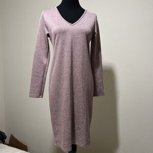 Pinkblush Women Maternity Pink Glitter Glam Cocktail Stretch Knee-Length Dress M